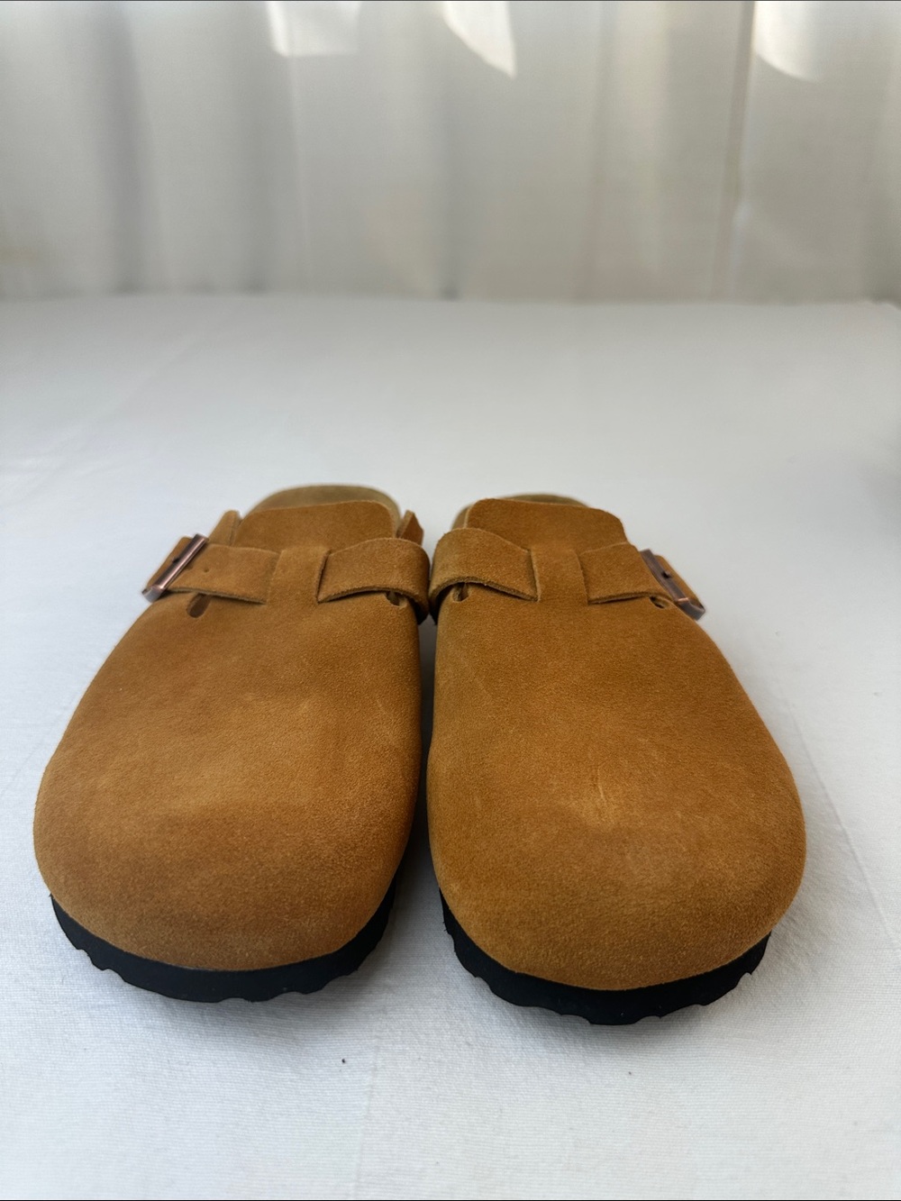 Birkenstock Suede Slip-On Clogs in Tan